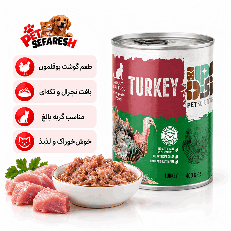 کنسرو نچرال گربه DPS طعم گوشت بوقلمون ۴۰۰ گرم