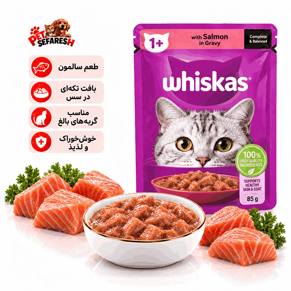 پوچ گربه ویسکاس با طعم سالمون ۸۵ گرم