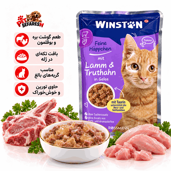 پوچ گربه وینستون با طعم گوشت بره و بوقلمون ۱۰۰ گرم