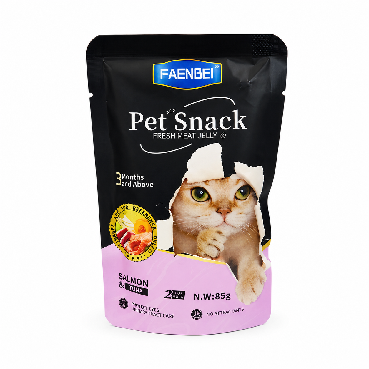 پوچ گربه فنبی طعم ماهی سالمون و تن Faenbei Cat Salmon & Tuna Pouch وزن 85 گرم