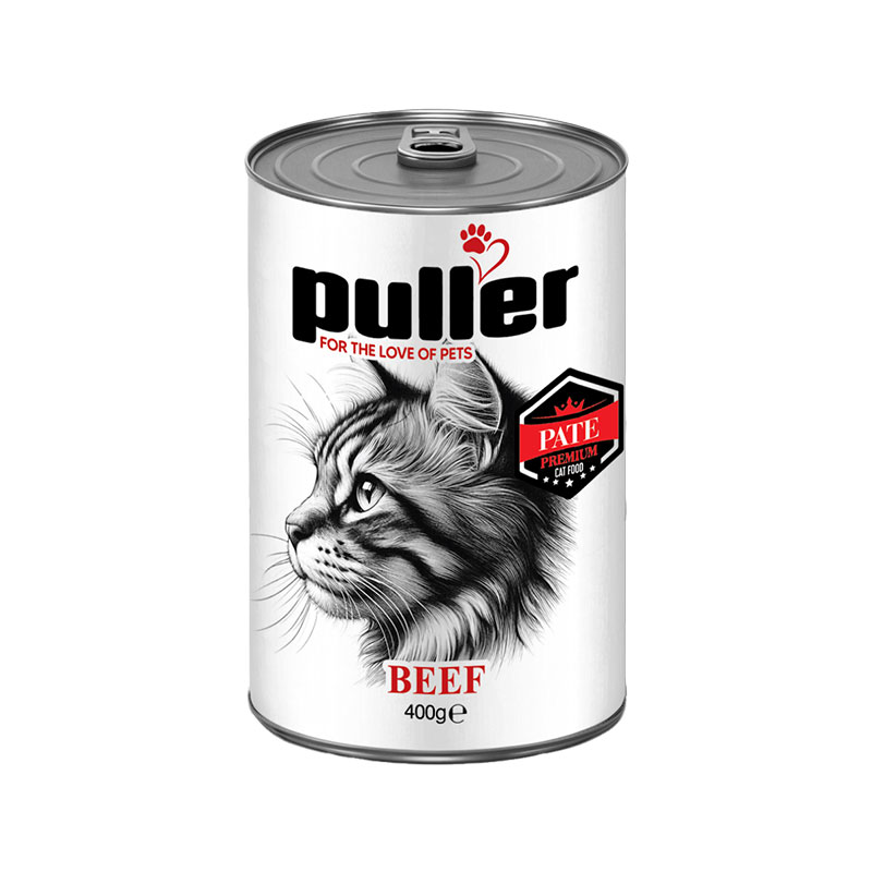 1df8bf5786404463863cde7e7d67e1e2 کنسرو غذای گربه پولر با طعم بیف Puller Premium وزن 400 گرم - تصویر 1